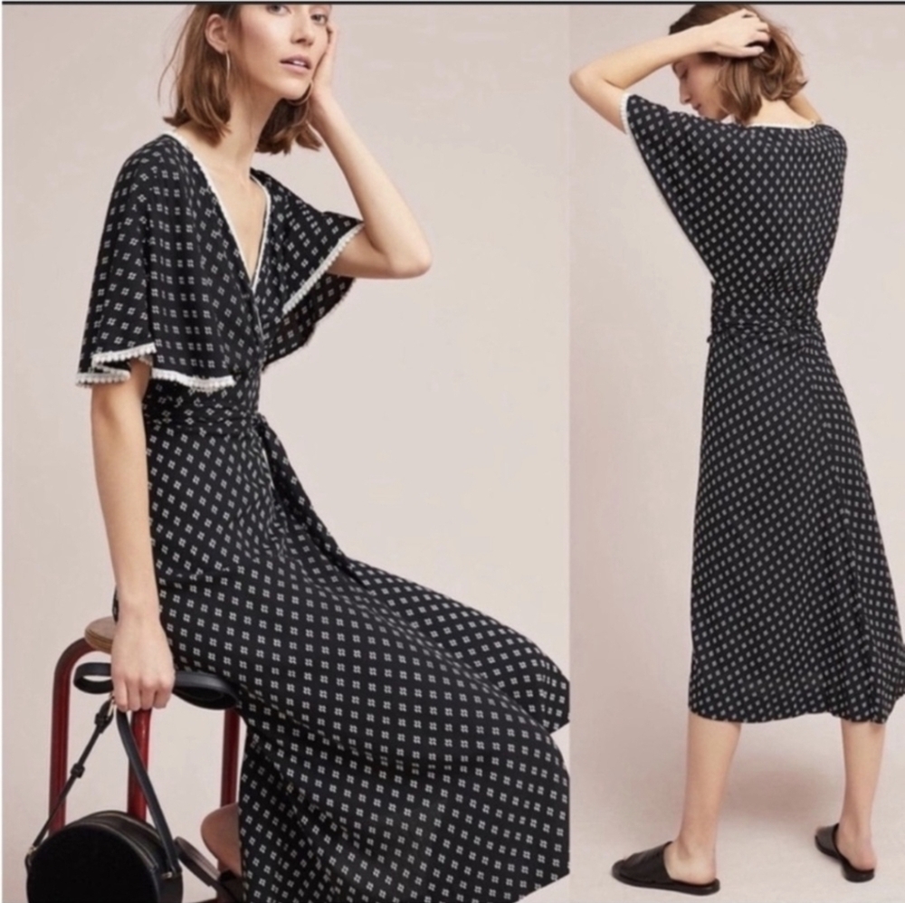 OPEN TO OFFERS Anthropologie Black Midi Wrap Dress Size M/L